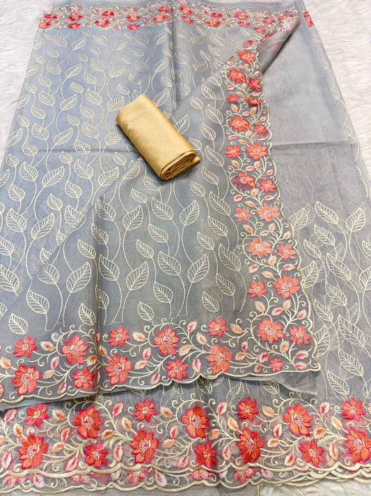 Banarasi kora organza embroidery saree