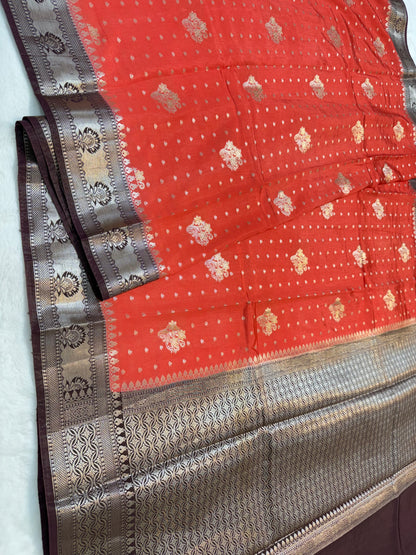 Strawberry & wine shade raw mango Banarasi premium Banarasi saree