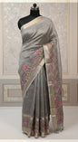 Gray shade tissue linen designer embroidery Banarasi saree