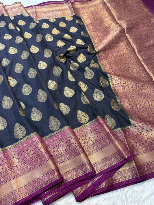 Black magenta shade Dupion Silk premium Banarasi Saree