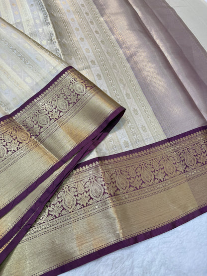 Off white & magenta shade Kanchi silk premium Banarasi saree