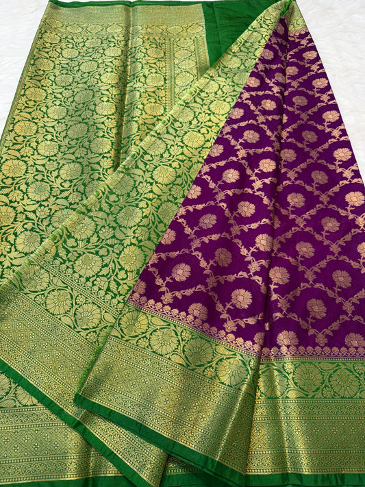 Magenta bottle green shade  Dupion Silk premium Banarasi Saree