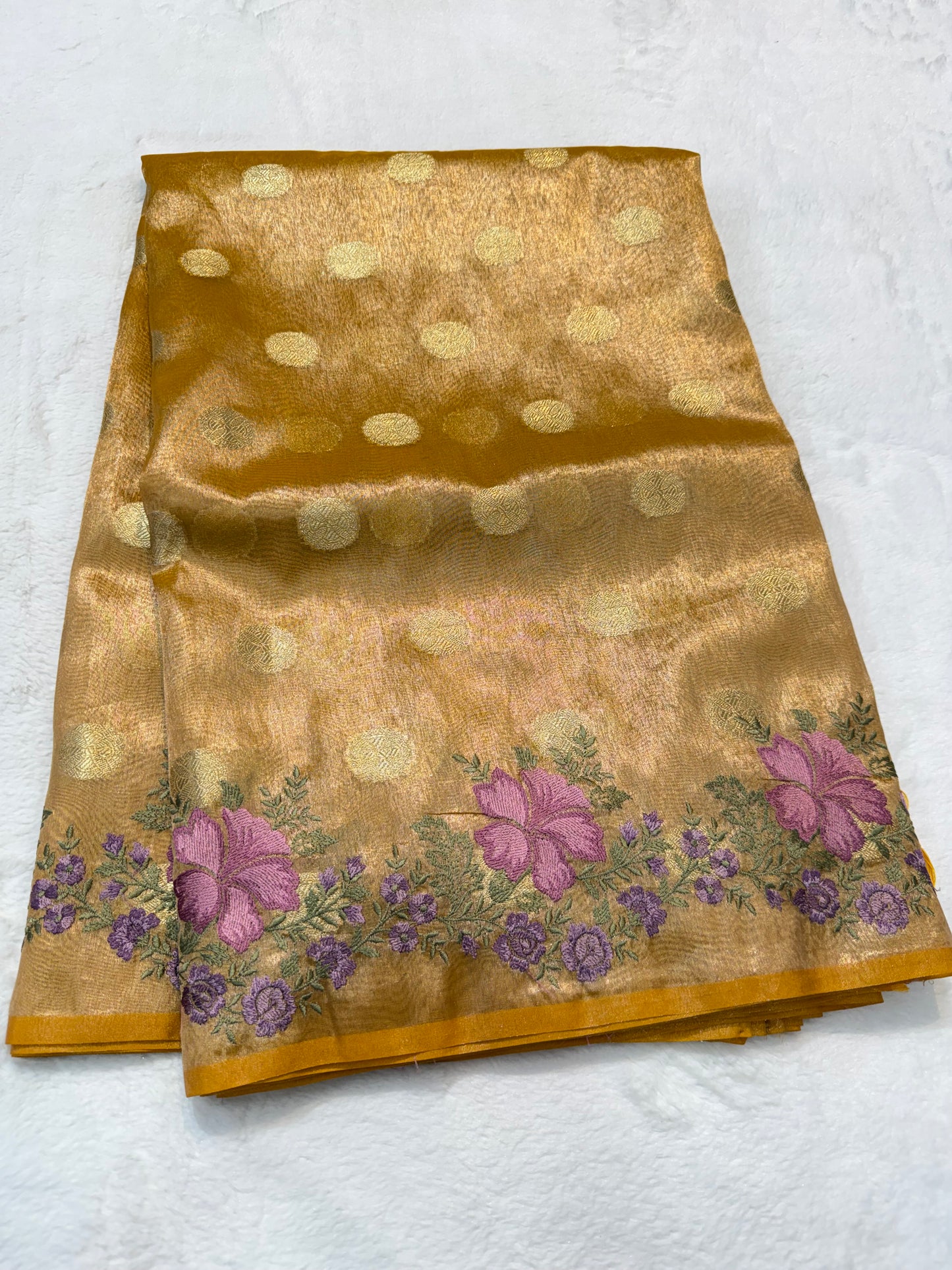 Gold tissue cutwork embroidery premium designer Banarasi saree