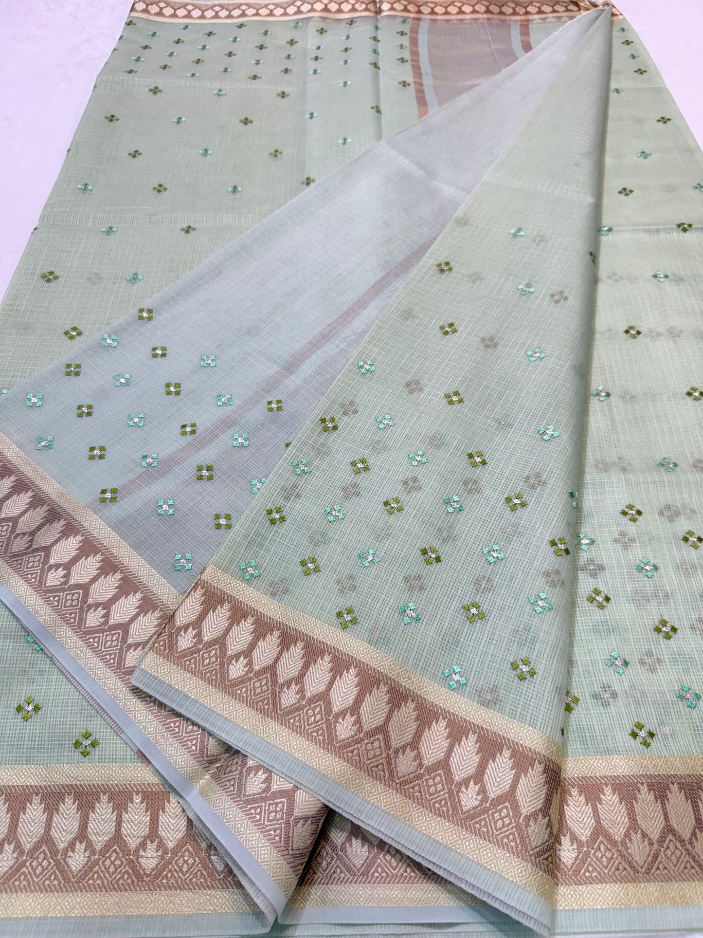 Pista green shade kota designer embroidery Banarasi saree