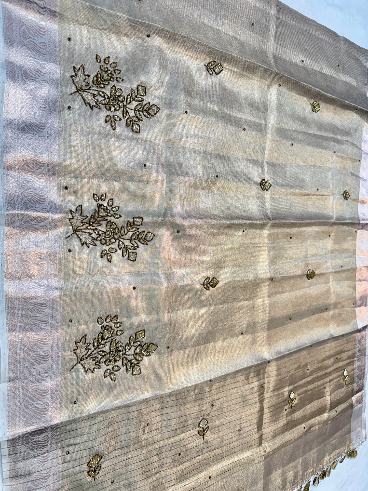 Beige shade tissue designer hand work Banarasi saree