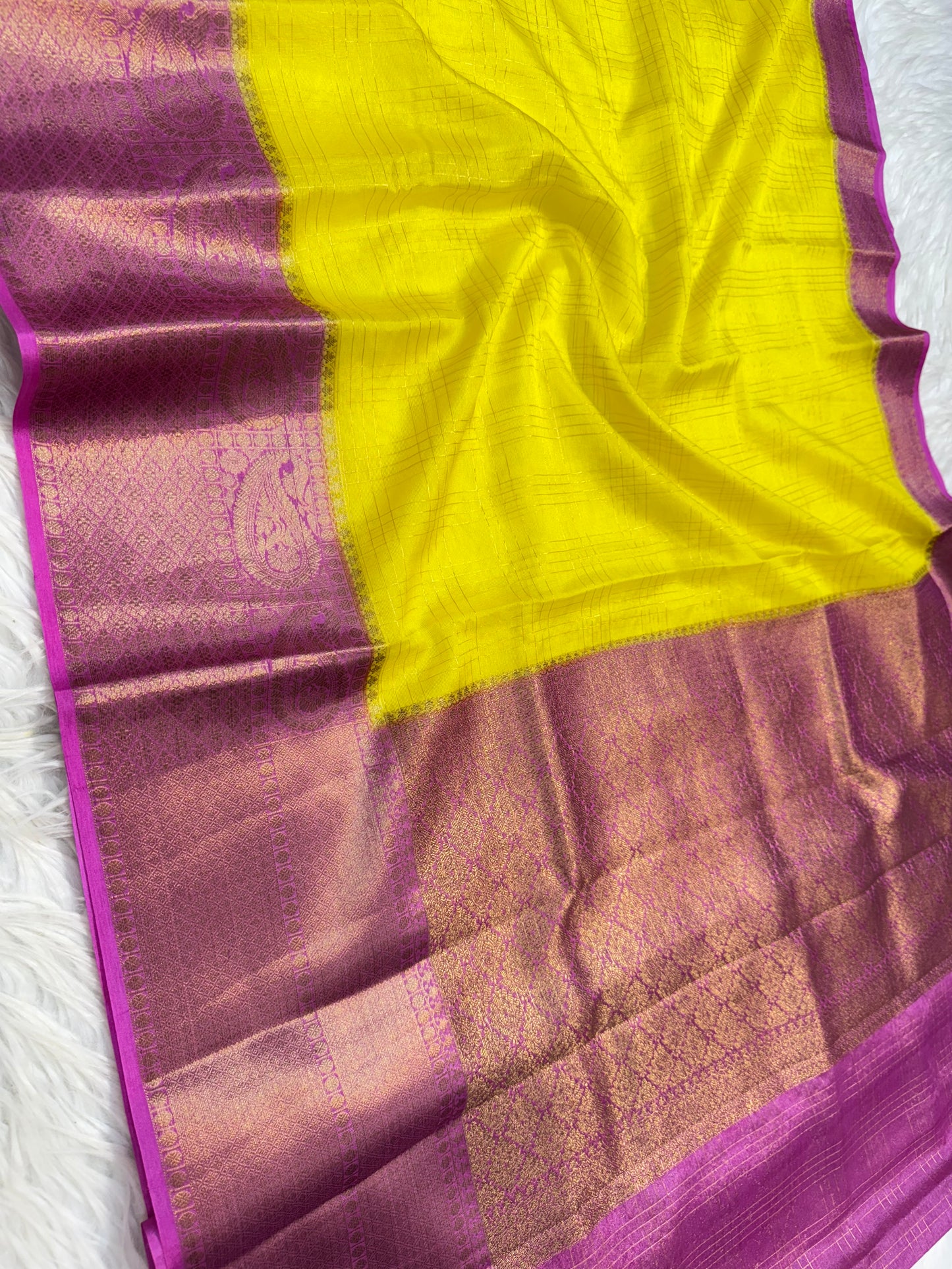 Yellow pink warm silk premium Banarasi saree