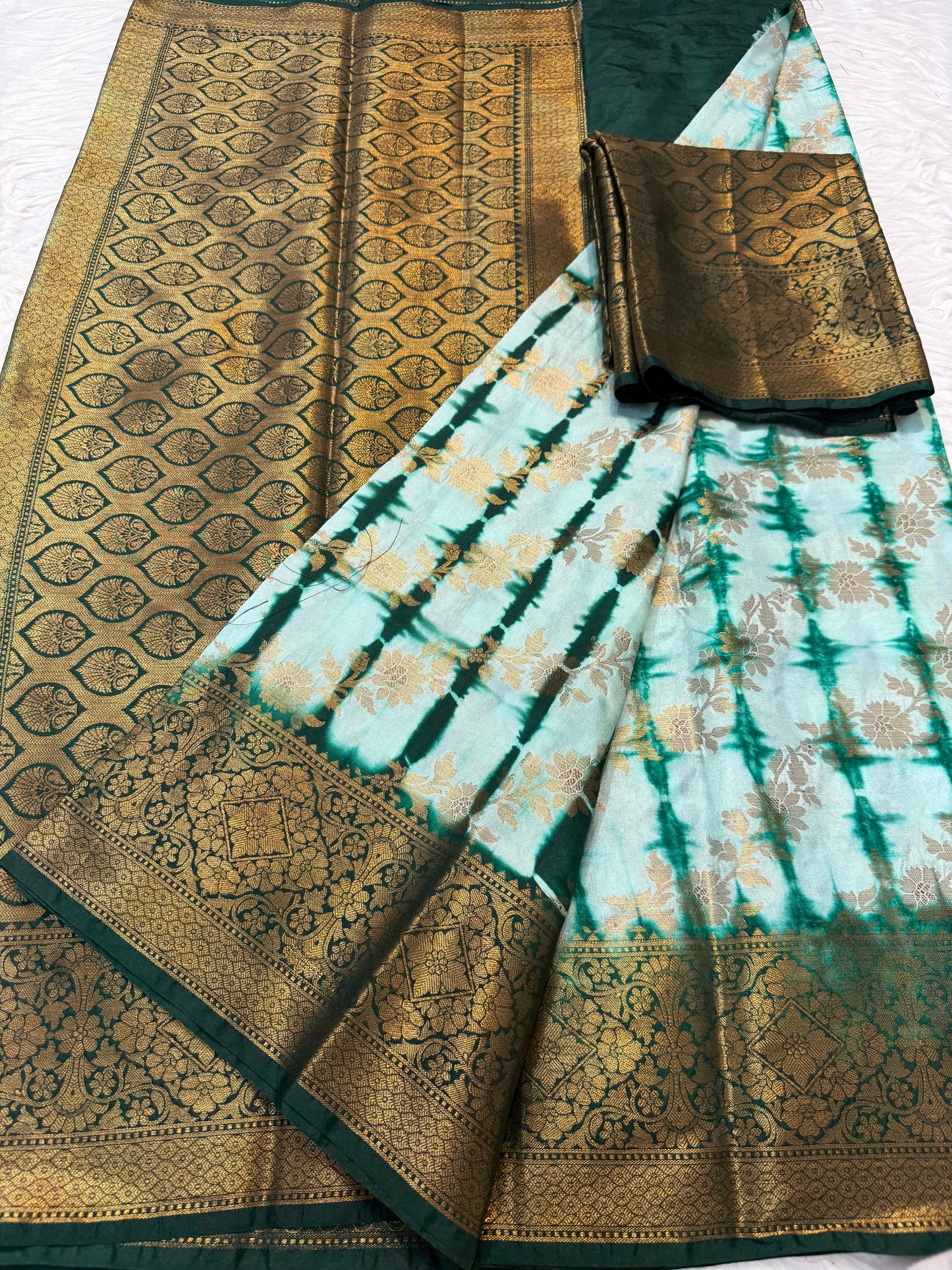 multicolour Dupion silk hand brush print Banarasi saree