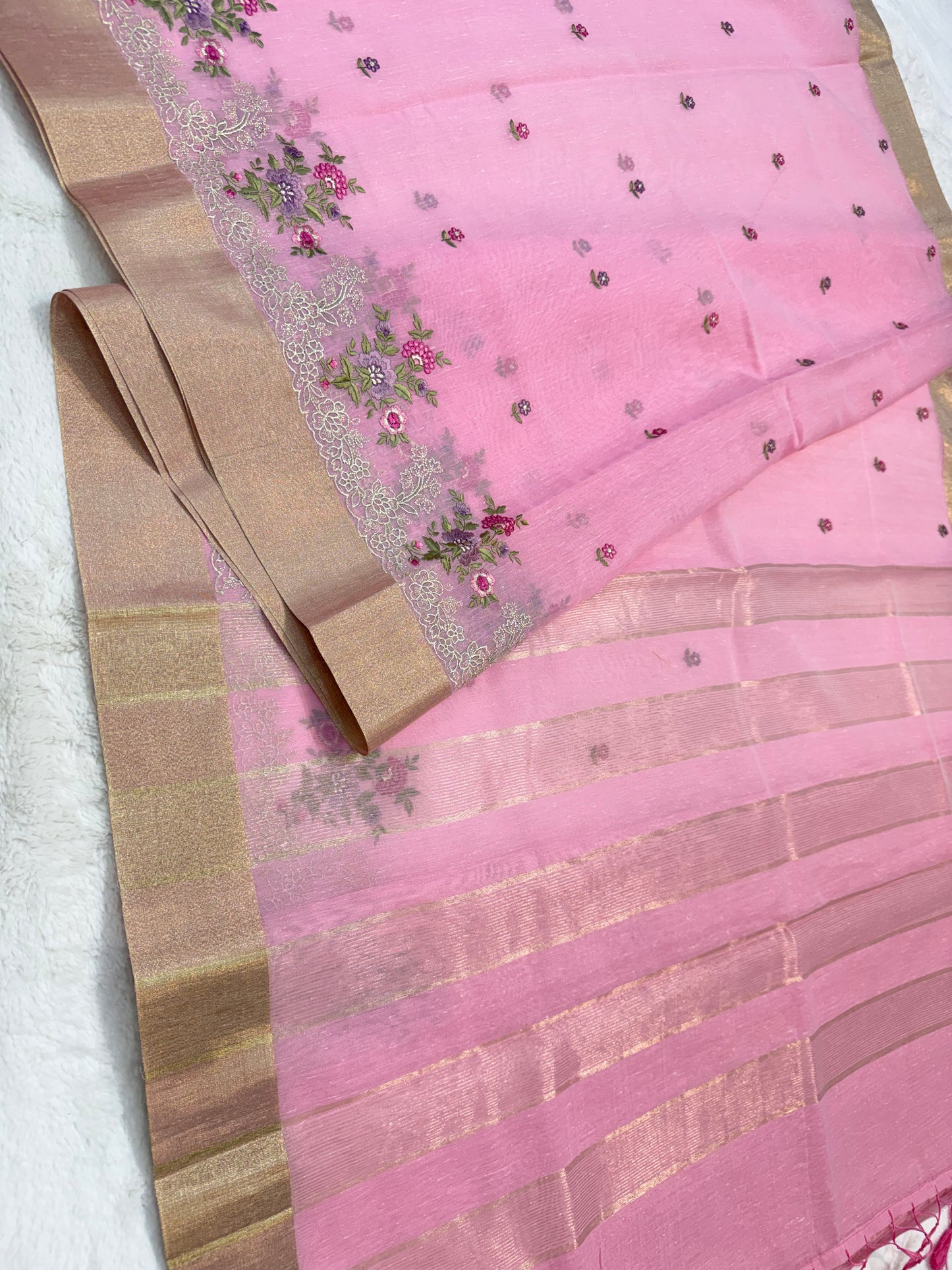 Pink shade linen embroidery Banarasi saree