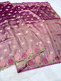 Magenta shade  tissue cutwork embroidery premium designer Banarasi saree