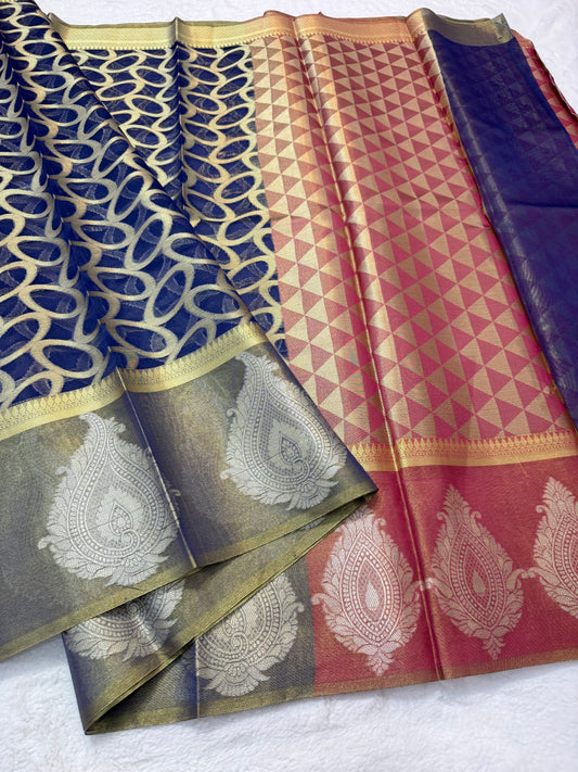 Navy shade kora organza Banarasi saree