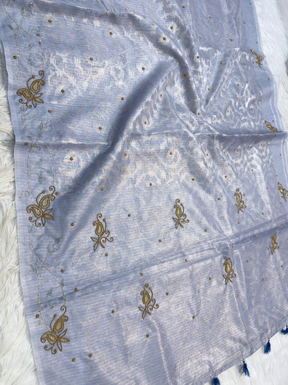 Blue shade tissue kota zardosi work premium Banarasi saree