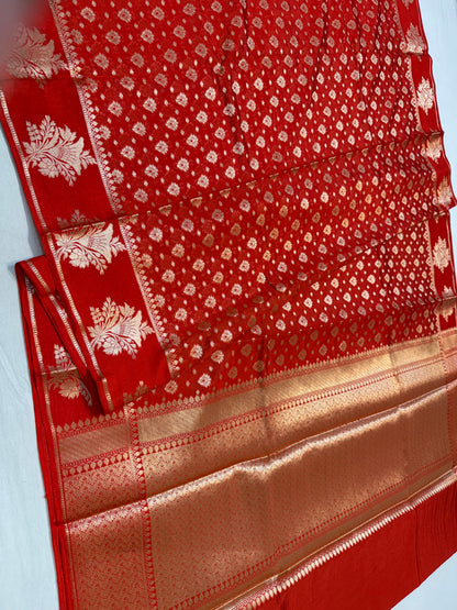 Red shade Raw mango soft silk banarasi saree