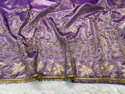 Magenta shade tissue ari & zardosi work designer premium Banarasi saree