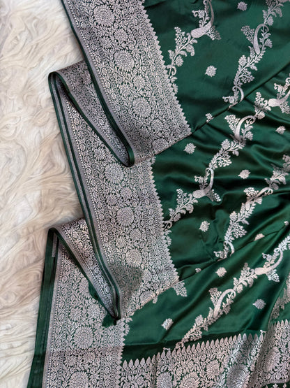 Bottle green premium mashru katan Banarasi saree