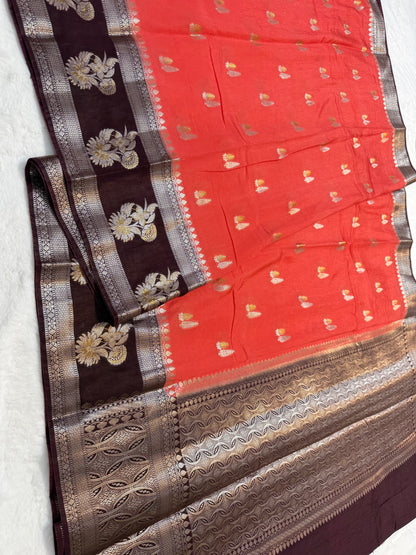 Cherry & wine shade raw mango Banarasi premium Banarasi saree