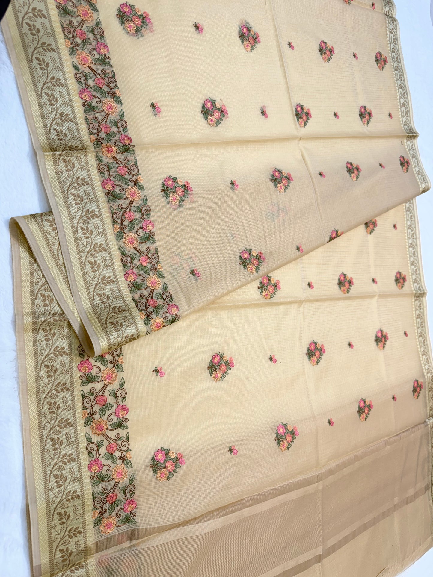 Beige shade kota designer embroidery Banarasi saree