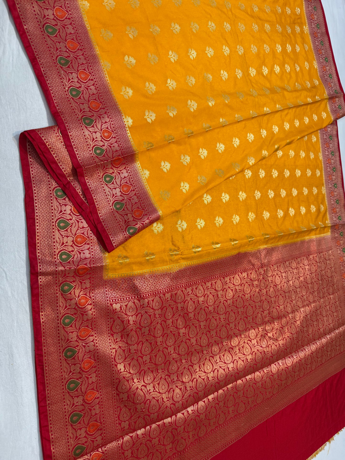 Mango red shade Dupion Silk premium Banarasi Saree