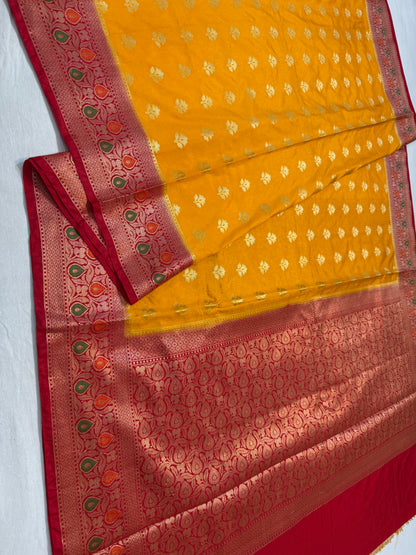 Mango red shade Dupion Silk premium Banarasi Saree