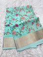 Turquoise shade organza embroidery Banarasi saree