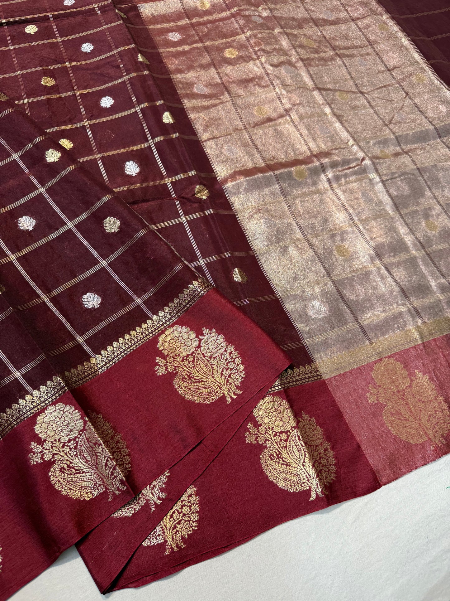 Wine & maroon shade raw mango  premium Banarasi saree