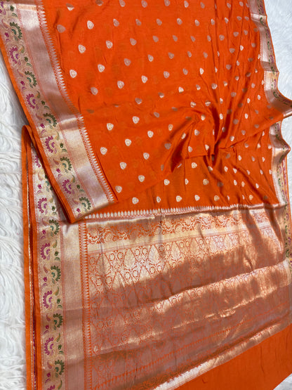 Semi Raw mango soft silk banarasi saree