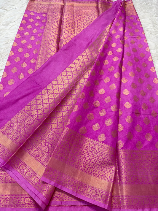 Royal pink shade Dupion Silk Banarasi Saree 