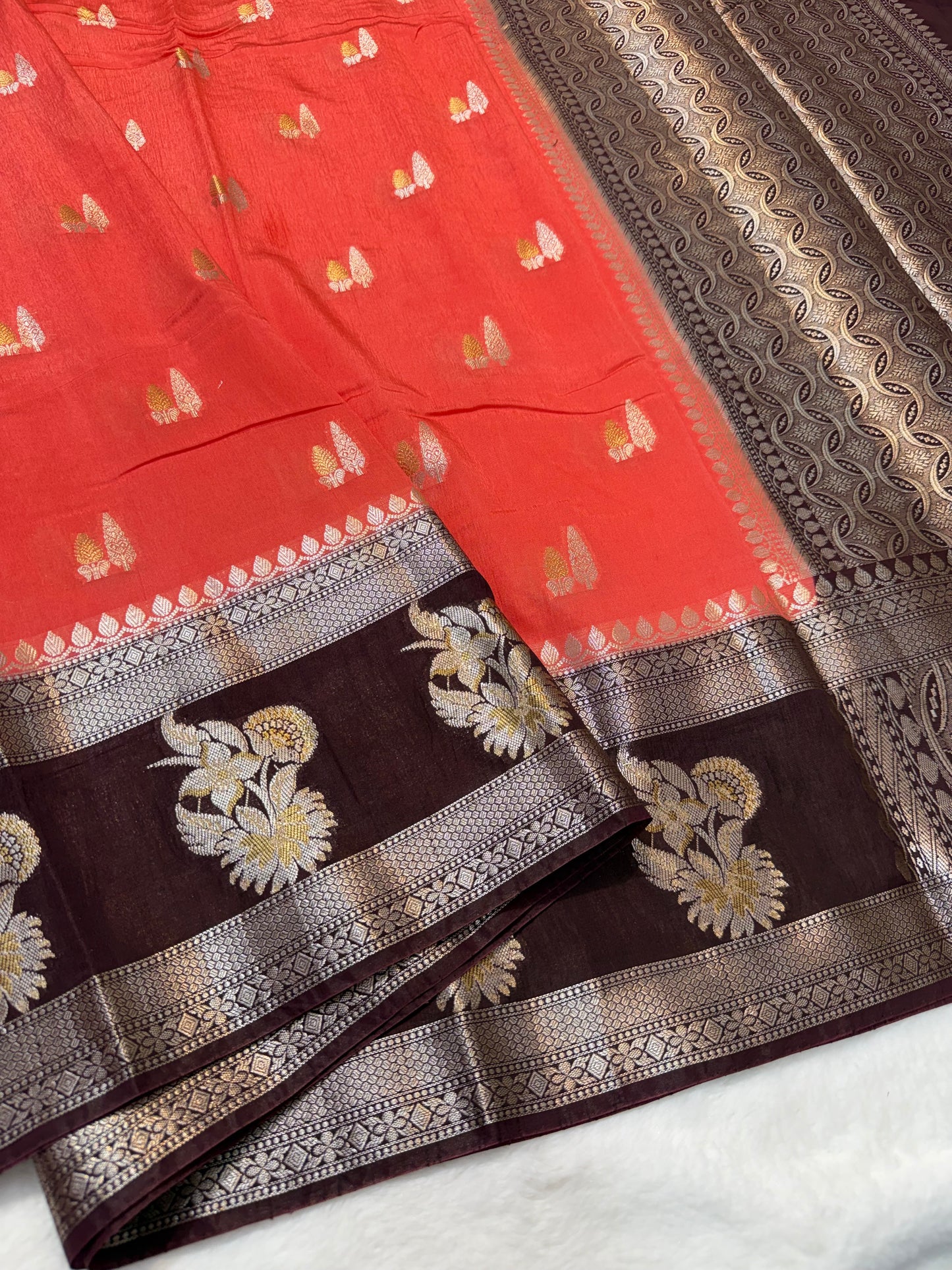 Cherry & wine shade raw mango Banarasi premium Banarasi saree