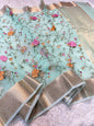 Turquoise shade organza embroidery Banarasi saree