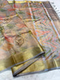 Multicolour Tissue digital print handwork premium designer Banarasi saree
