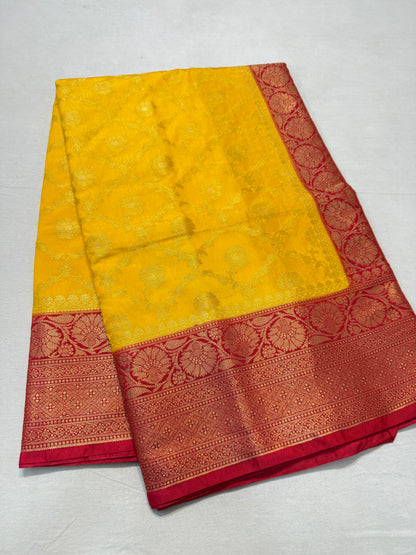 Mango red shade  Dupion Silk premium Banarasi Saree
