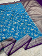 Powder blue magenta shade khaddi georgatte premium Banarasi saree
