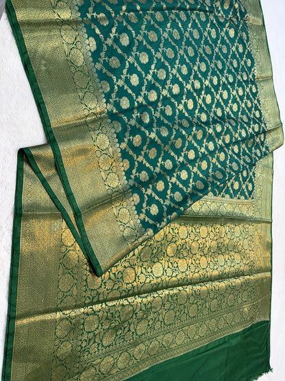 Bottle green  shade  Dupion Silk premium Banarasi Saree