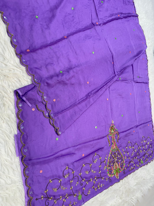 Viscose organza silk handwork fancy partywear saree