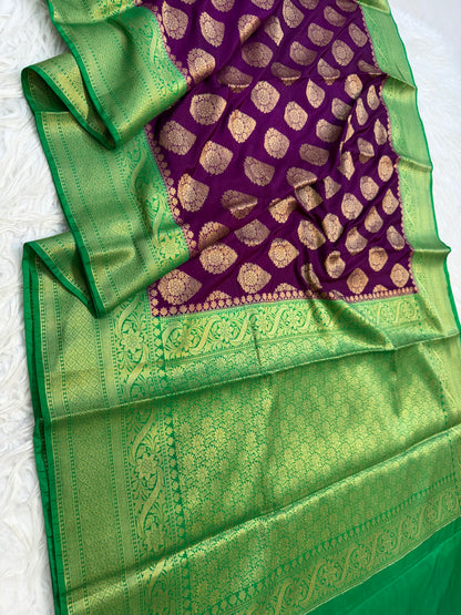 Magenta & green Dupion Silk Banarasi Saree 
