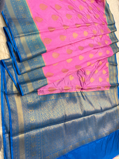 pink firozi shade Dupion Silk premium Banarasi Saree