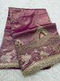 Royal pink shade tissue ari & zardosi work designer premium Banarasi saree
