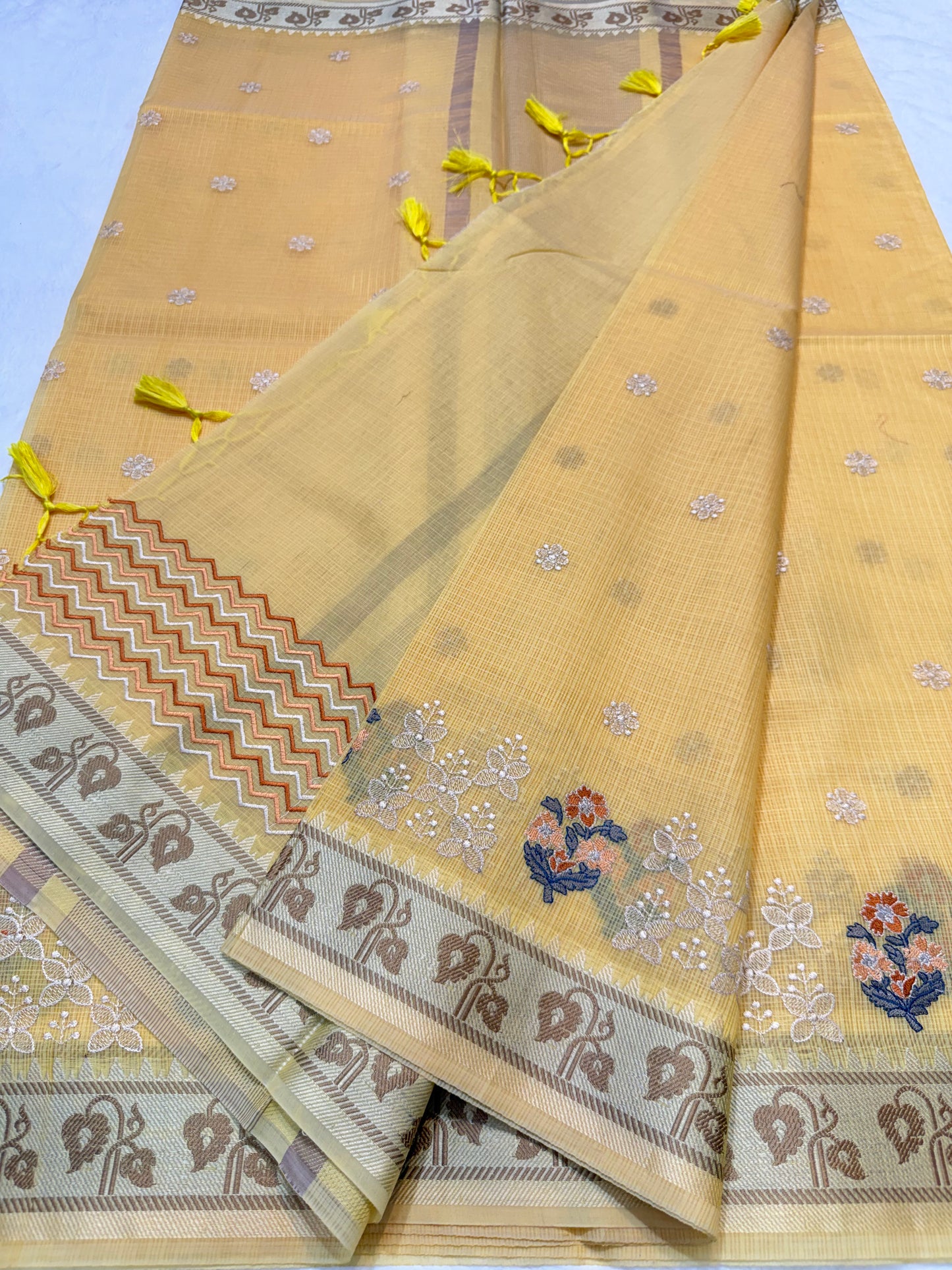 Yellow shade kota designer embroidery Banarasi saree
