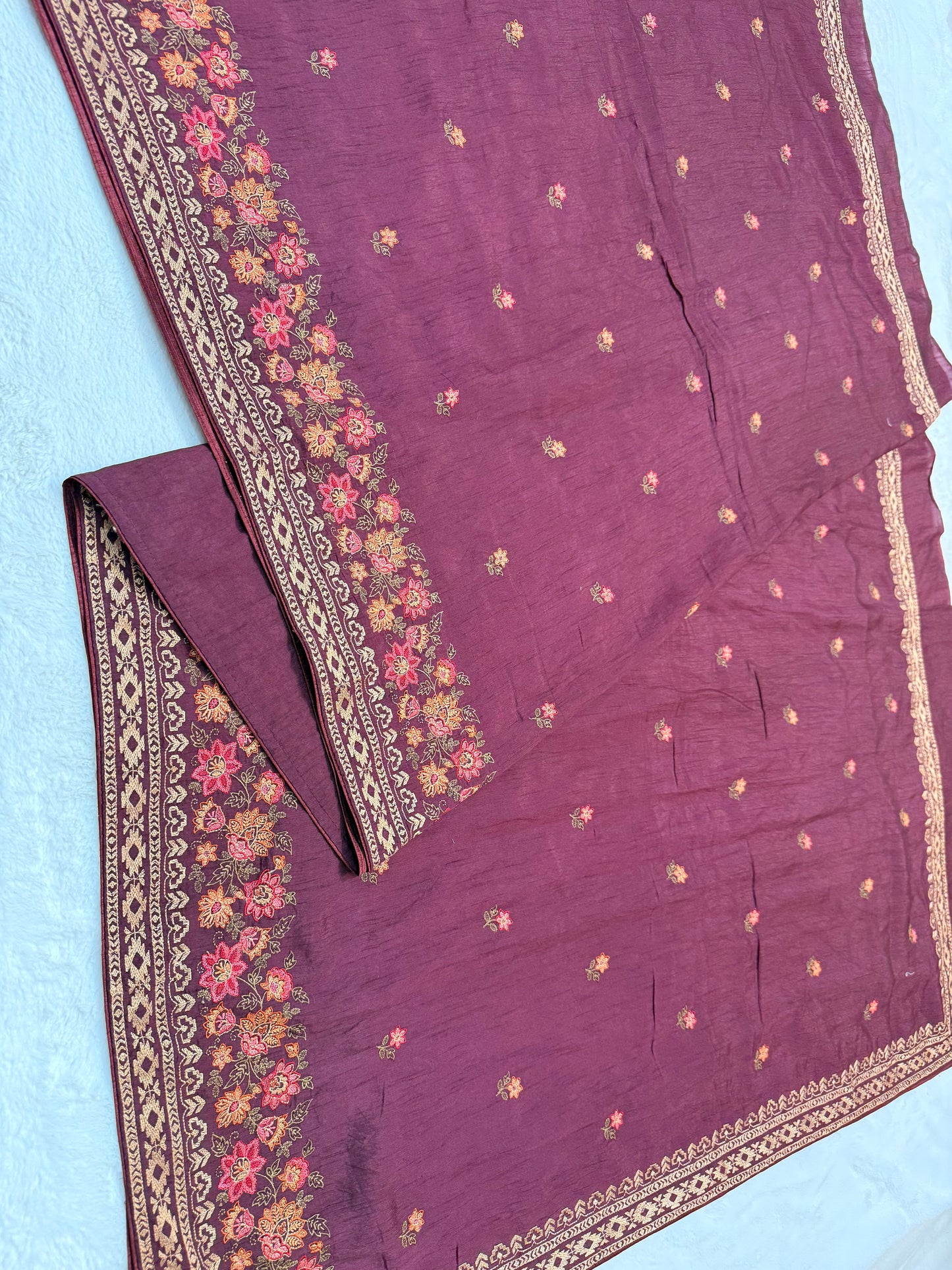Wine shade viscose embroidery premium designer saree
