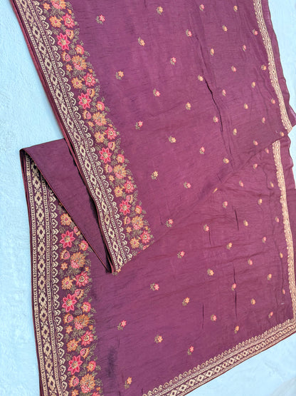 Wine shade viscose embroidery premium designer saree