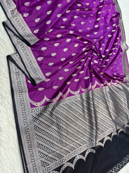 Magenta black shade premium mashru katan Banarasi saree
