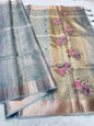 Light slate blue shade kota tissue kota designer embroidery handwork premium Banarasi saree
