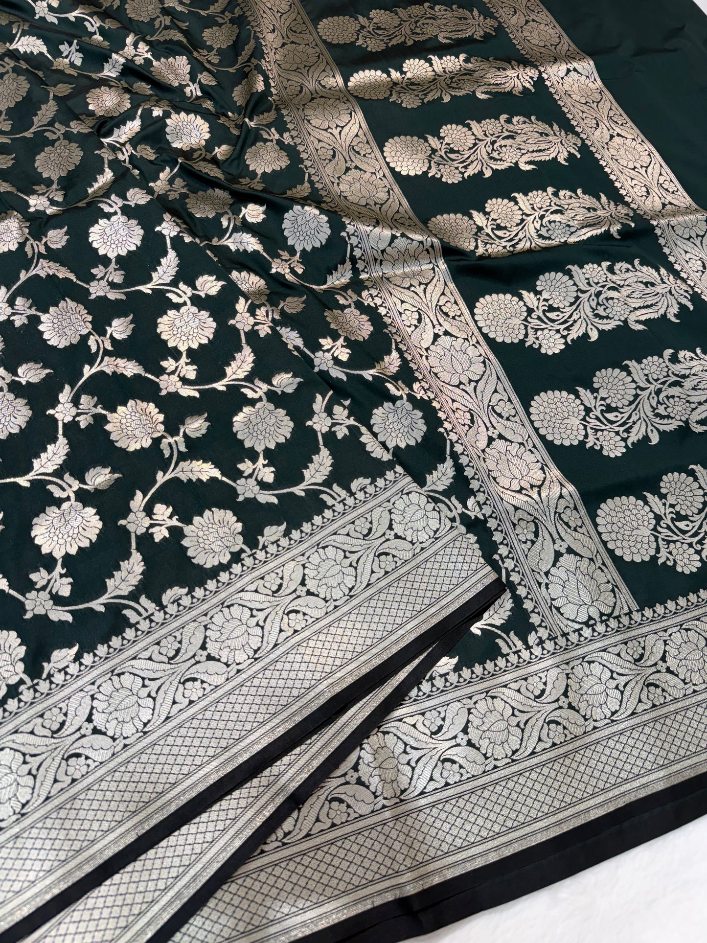 Bottle green shade katan Banarasi silk Saree