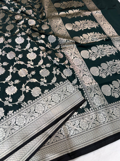 Bottle green shade katan Banarasi silk Saree