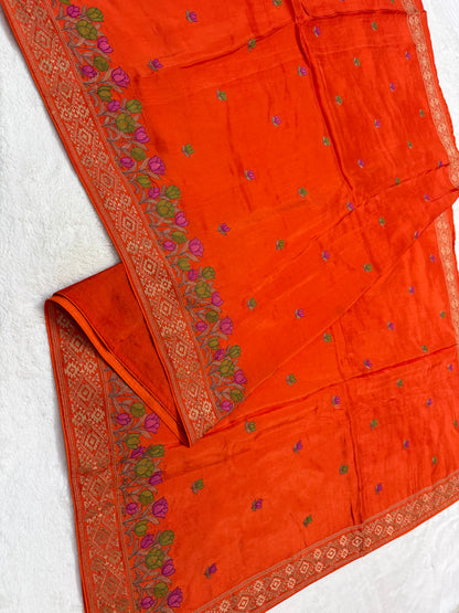 Orange shade viscose embroidery premium designer saree