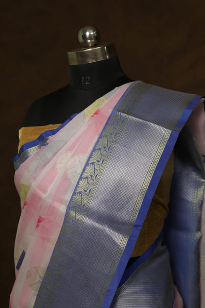 Multicolour shade Kora organza Banarasi saree