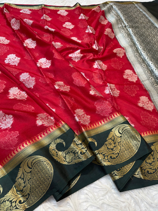 Red bottle green warm silk premium Banarasi saree