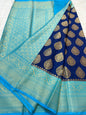 Royal blue & sea green shade Dupion Silk Banarasi Saree 