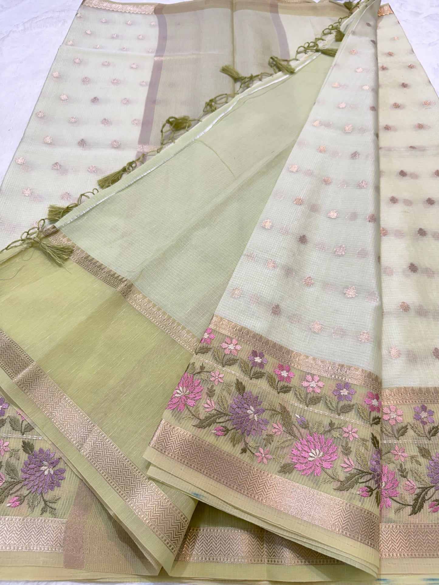 Pista green shade kota designer embroidery Banarasi saree