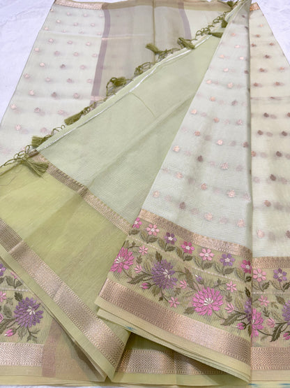 Pista green shade kota designer embroidery Banarasi saree