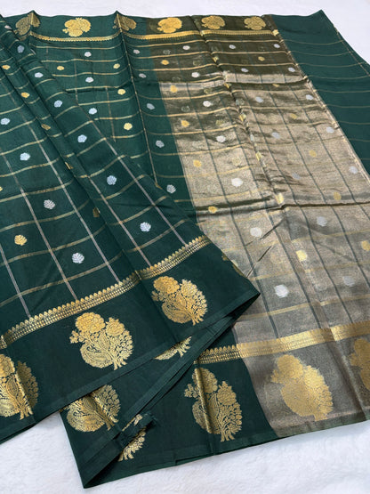 Bottle green shade raw mango  premium Banarasi saree